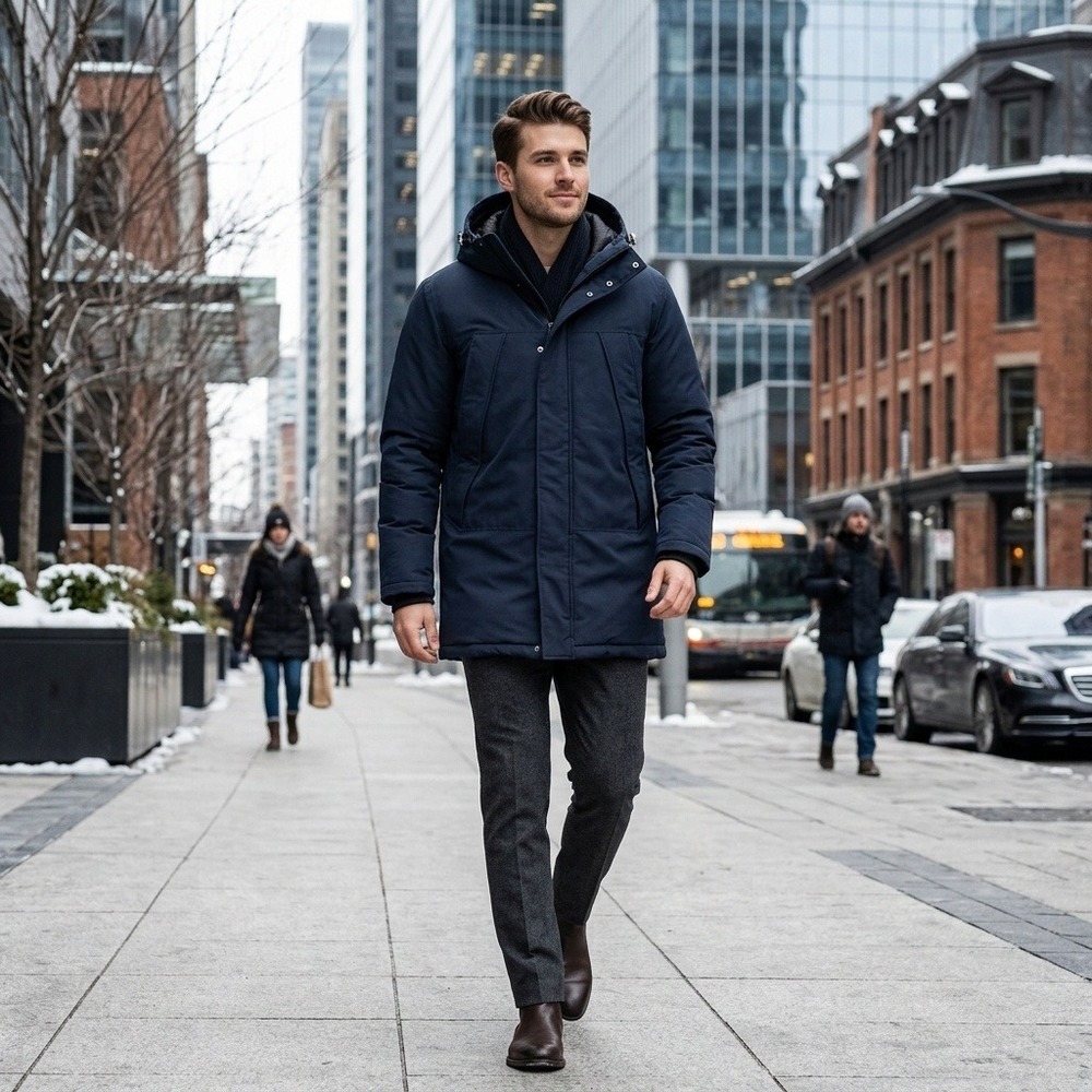 Primark Men's Navy Blue Hooded Parka Jacket Medium Shower Resistant Thermal